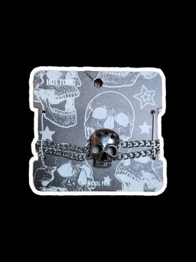 Hot Topic Silver Skull Multi-Chain Bracelet